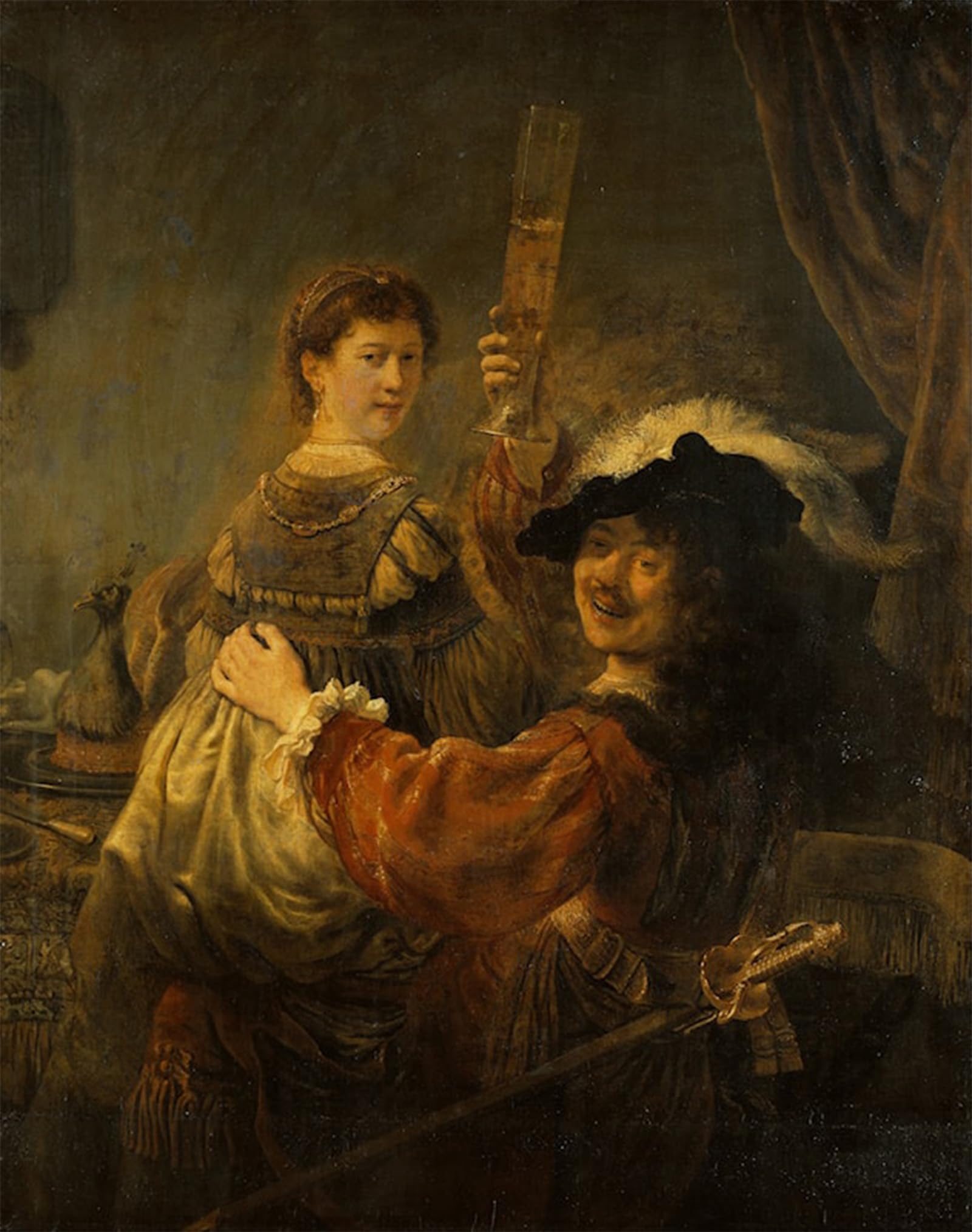 POSTERIIk Famous Modern Artwork Art Mural Self-portrait with Saskia by Rembrandt Oil Paintings Pictures for Home Decor 60x90cm