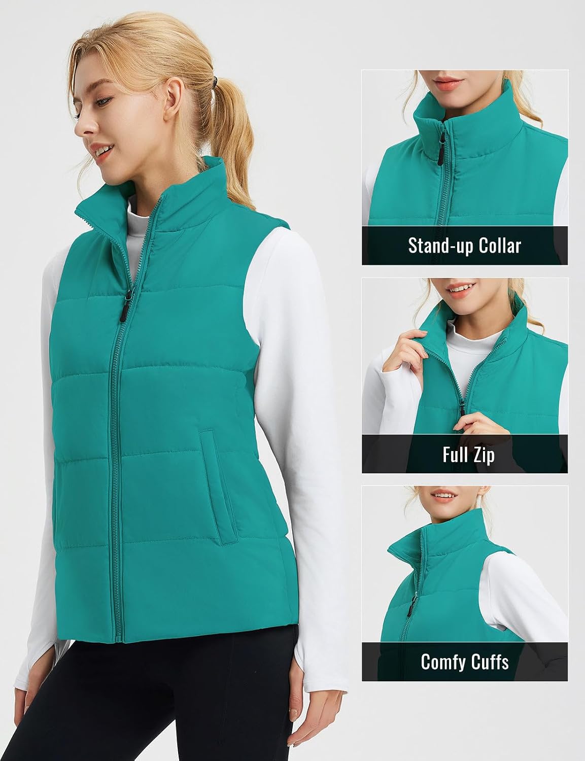 BALEAF Women's Running Puffer Vest Lightweight Winter Warm Vests Water Resistant Sleeveless Puffer Jackets