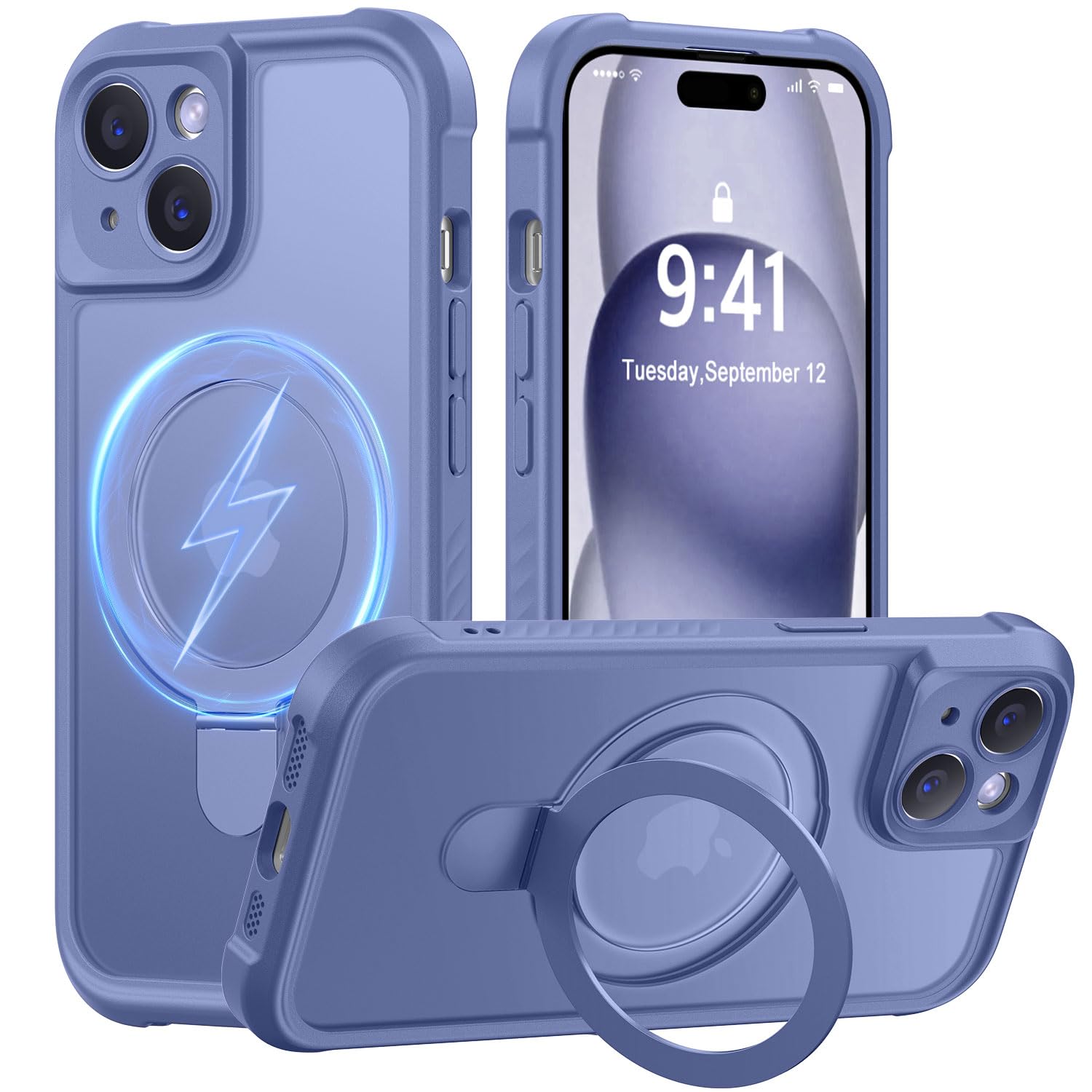 MOCCA Magnetic for iPhone 15 Case with Stand,Lavender Grey