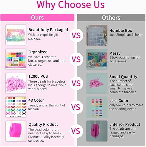 Miniatura 5 de Paodey 12000 cuentas de arcilla para hacer pulseras, 48 colores, 3 cajas, kit de fabricación de joyas, espaciador de polímero, cuentas Heishi preppy