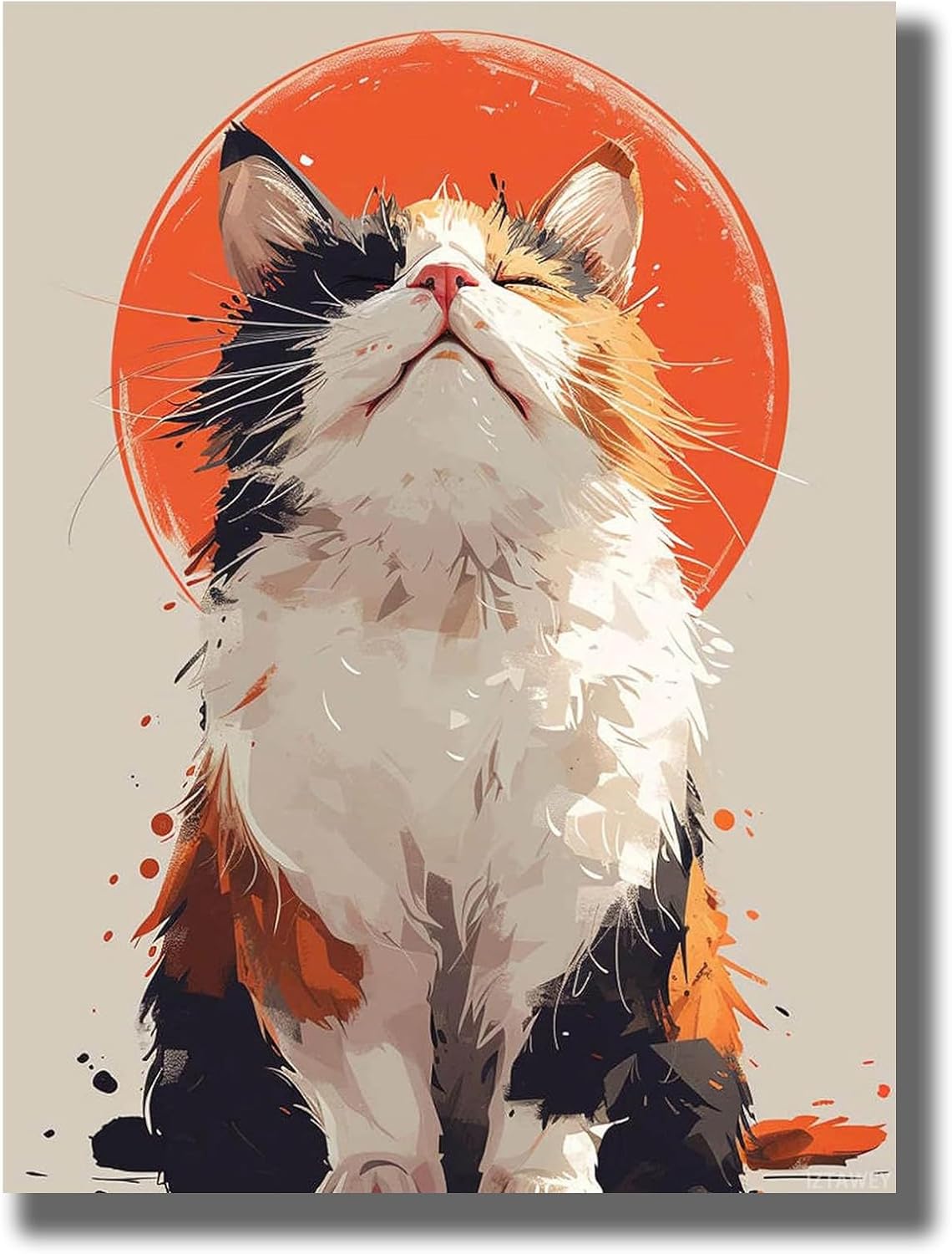 IZTAWEY Japanese Style Calico Cat Canvas Print Anime Inspired Wall Art for Home Decor Decorative Painting 12x16 Unframed