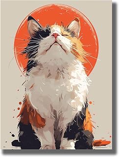 IZTAWEY Japanese Style Calico Cat Canvas Print Anime Inspired Wall Art for Home Decor Decorative Painting 12x16 Unframed