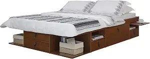 Memomad Bali Storage Platform Bed with Drawers (Queen Size, Caramel Brown Wood)