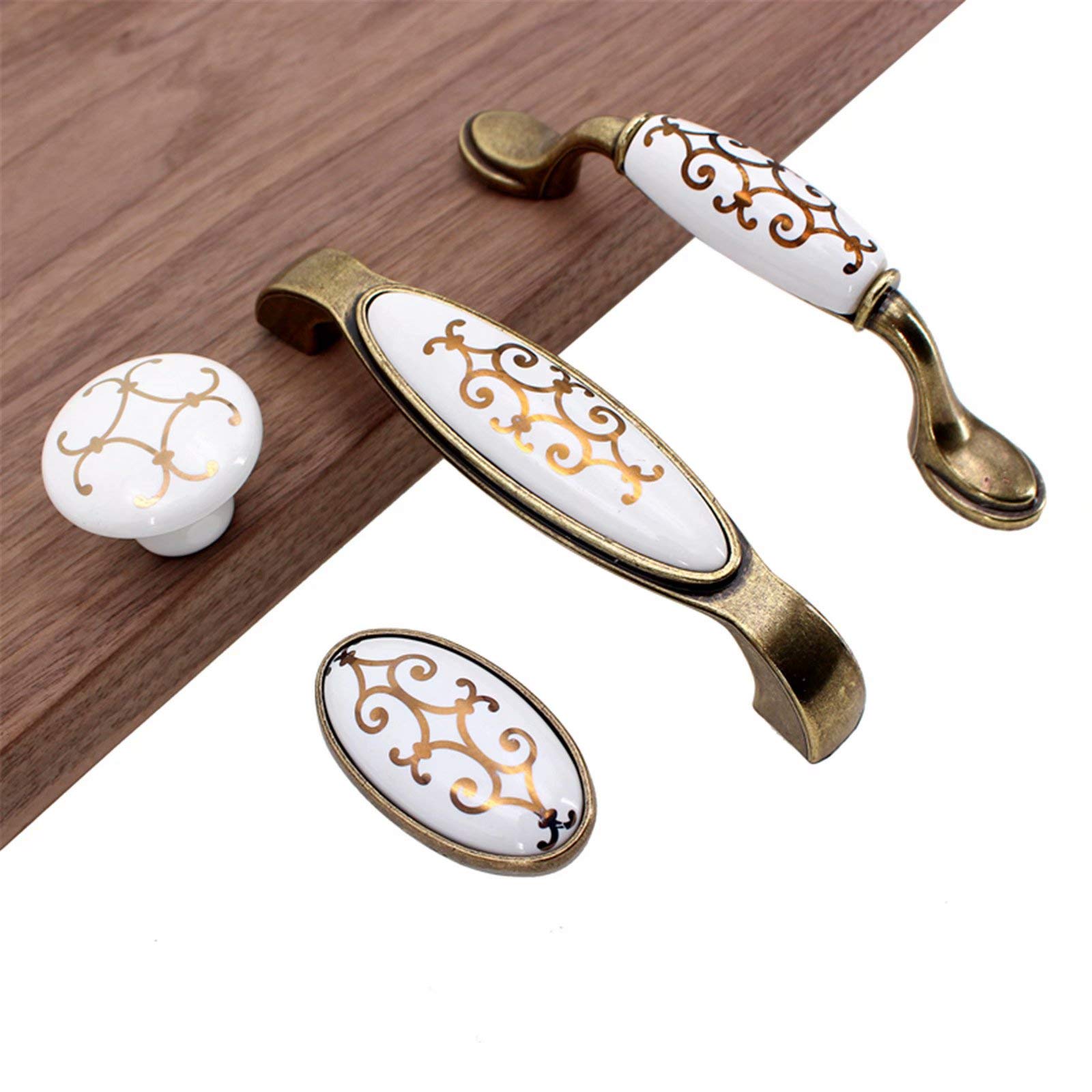 Schubladenknöpfe, Schranktürgriff, Set mit 10 französischen Flair-Keramikknöpfen mit Goldener Blume – handbemalte Blume, Retro-Design, handgefertigt, for Badezimmer, Küche, Schrank und Schrank