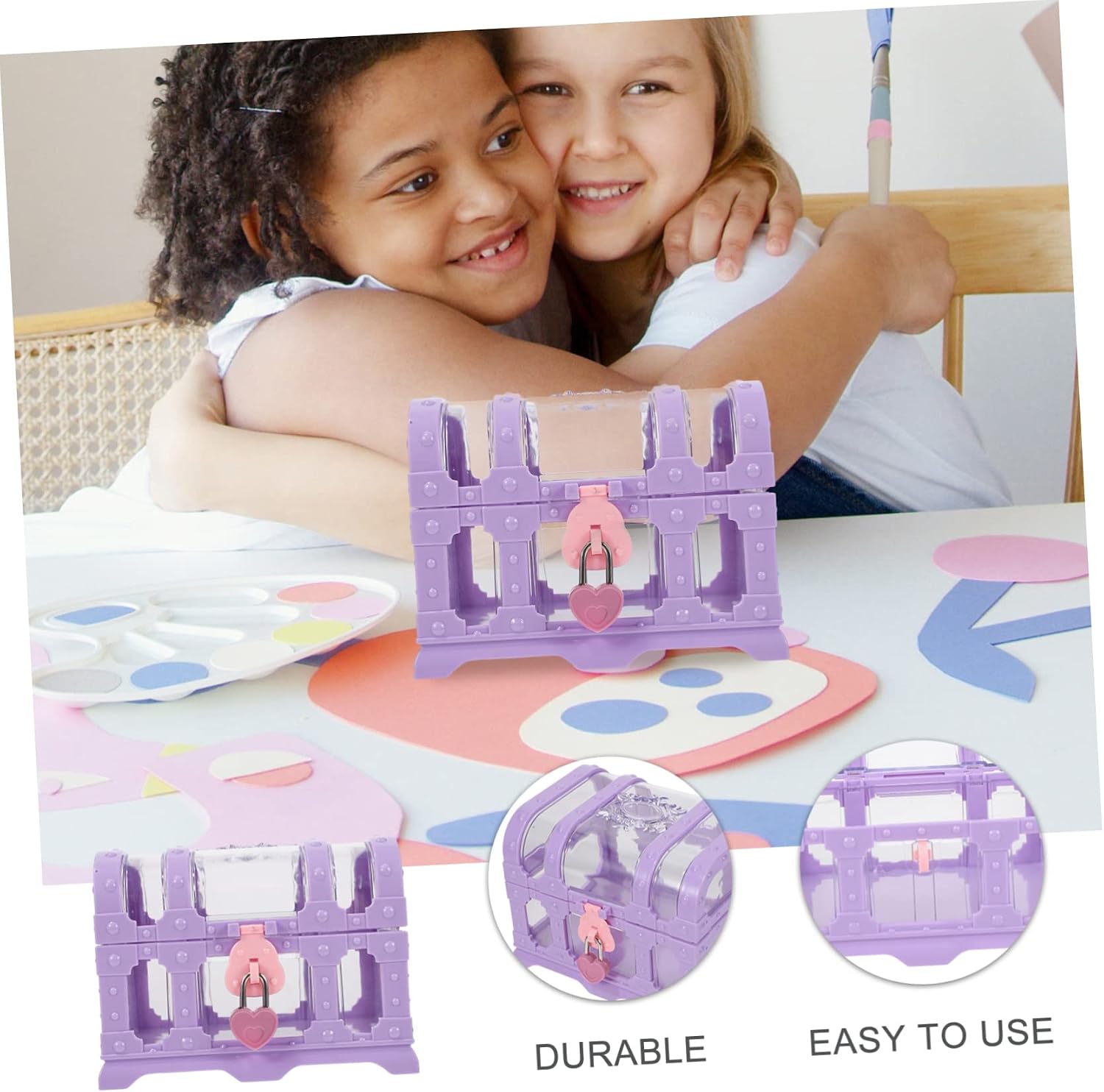 SOLUSTRE Children's Lockable Treasure Chest Toy Organizer Small Pirate Chest for Gems and Trinkets Secure Latch Sturdy Plastic Storage Box for Boys and Girls