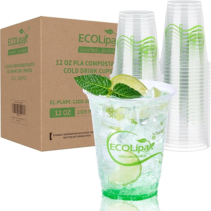 Amazon.com: ECOLipak 1000 Count 12 OZ Clear Compostable Plastic Cups ...