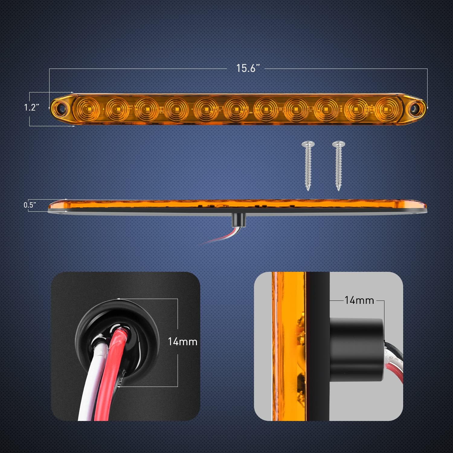 Nilight 16Inch Trailer Marker ID Bar 2PCS 11 LED Amber Turn Signals Tail Light DOT Compliant IP65 Waterproof for Truck Trailers Cargo Carriers