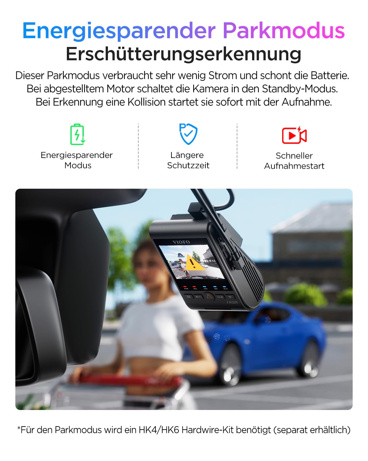 VIOFO A329S 3CH 4K Dashcam vorne hinten, 4K + 2K + 2K Dashcam Auto 3 Lens, Energiespar-Parkmodus, 210°Ultraweitwinkel Innenkamera, Wi-Fi 6 u. App Steuerung, Drei STARVIS 2 Autokamera, optional 4TB SSD