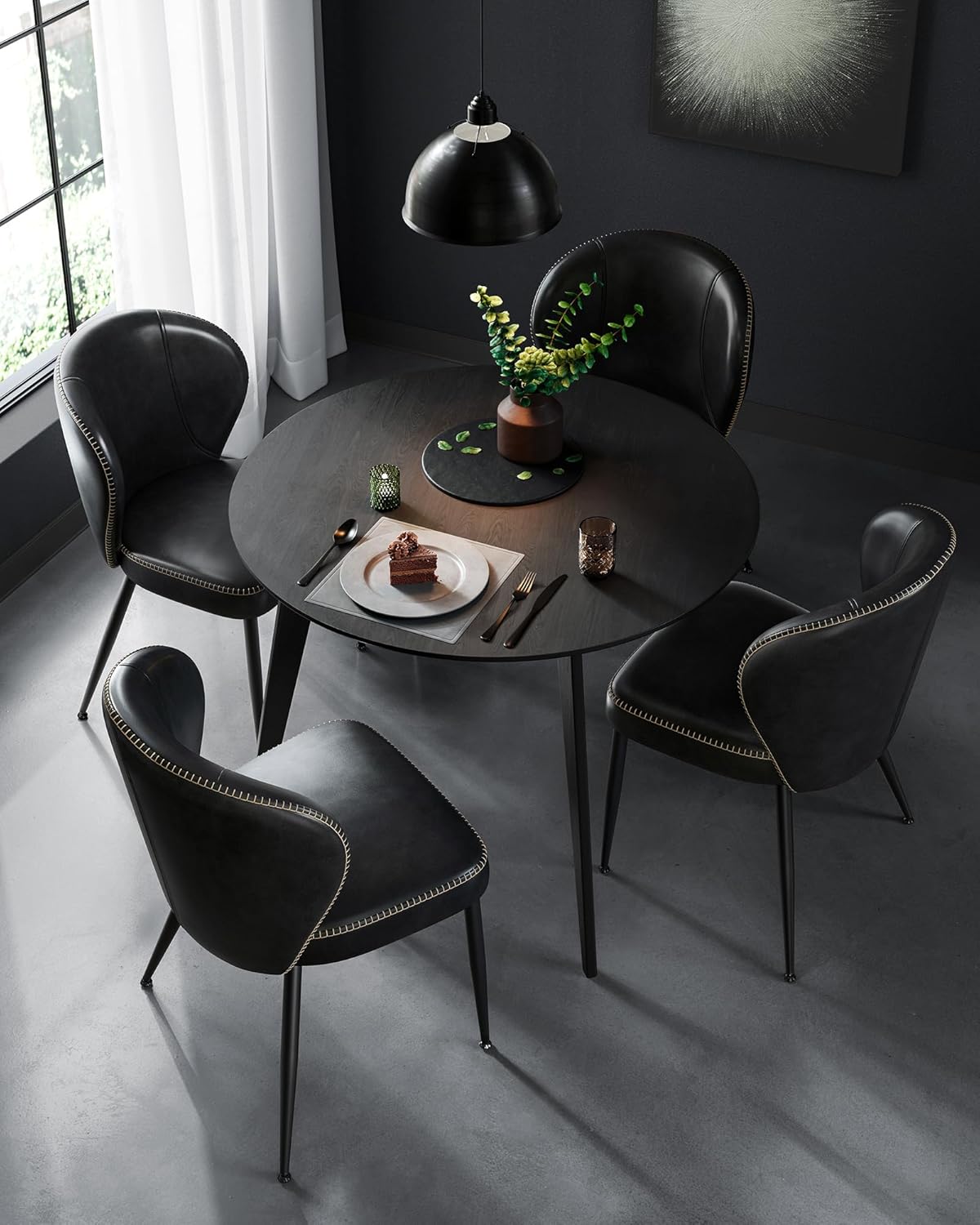 VASAGLE EKHO Collection - Dining Chairs Set of 2, Upholstered Kitchen Chairs, Comfortable Seat, Synthetic Leather with Stitching, Mid-Century Modern, Easy Assembly, Living Room Lounge, Ink Black Mid-Century Modern 2 Pack Ink Black