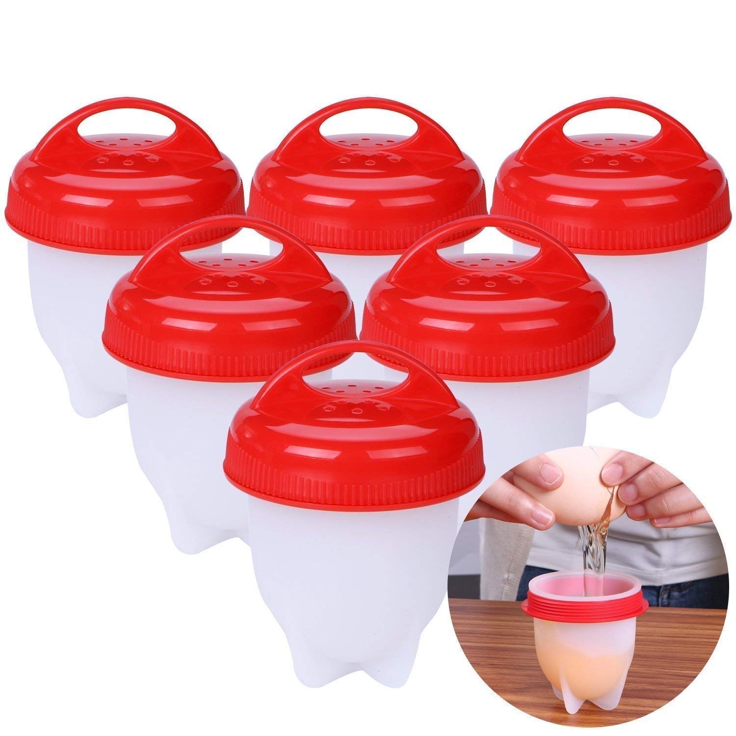 Mezon's Eggs Boiler 6 Pcs Nonstick Silicone Eggs Cookers Without Egg Shell - (White & Red)-image-17