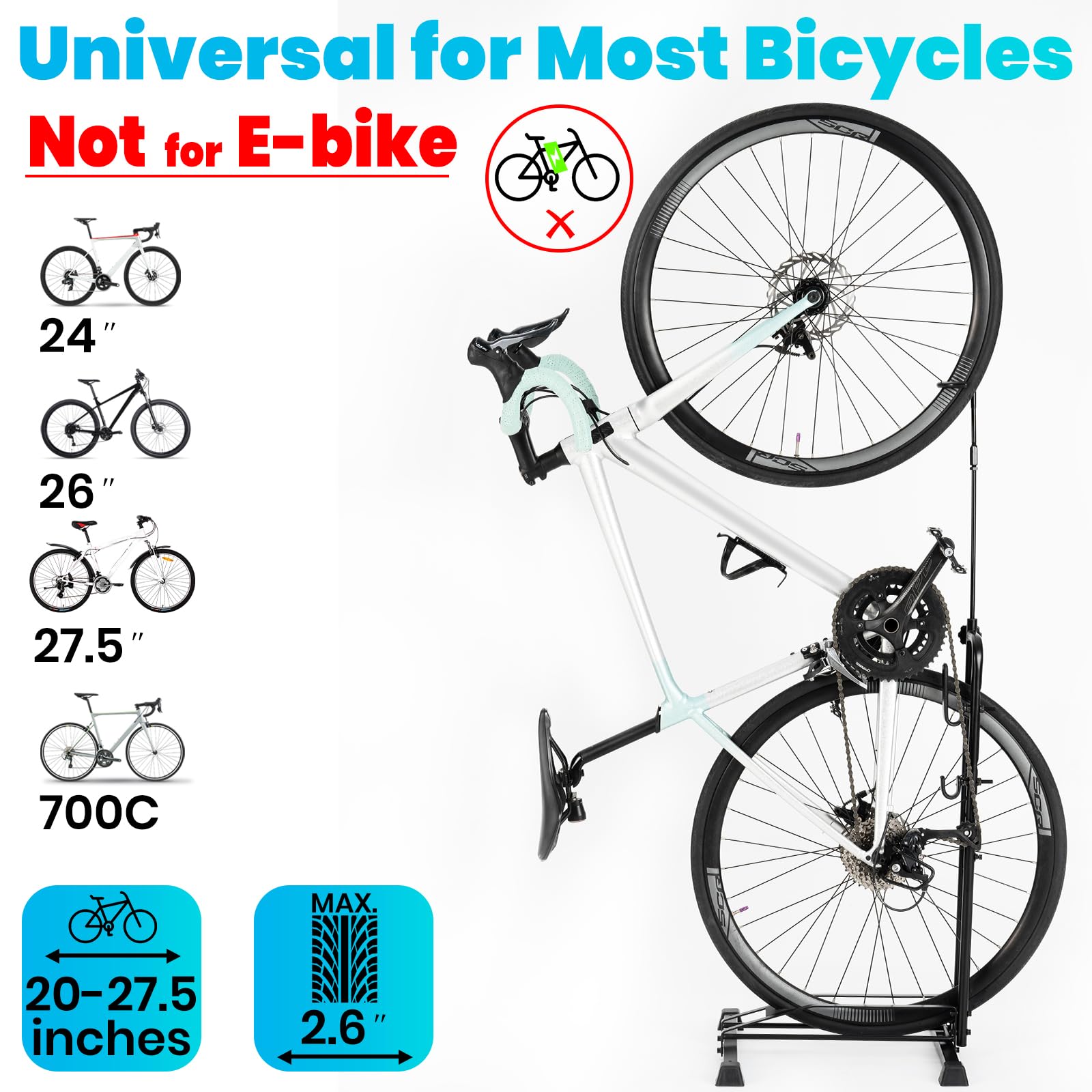 Favoto Support au Sol pour Vélo - Porte-Vélo de Stationnement Intérieur Extérieur Réglable en Hauteur pour Vélos de 20 à 29 Pouces VTT et Vélo de Route 3-en-1 Noir