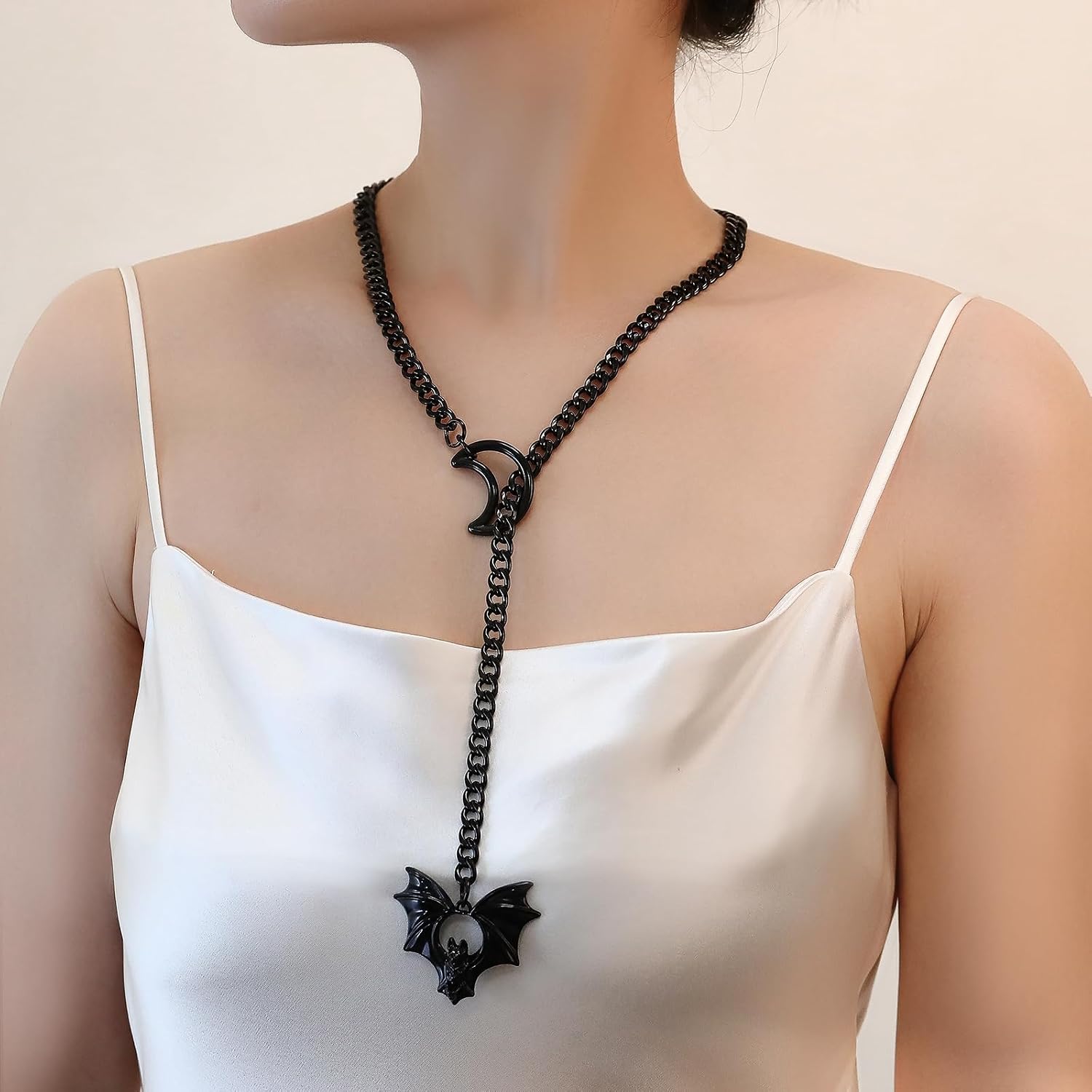 Heart O-ring Slip Chain Necklace For Women Punk Rock Stainless Steel Cuban Long Handmade Adjustable Lariat Y-Necklace Jewelry Gifts