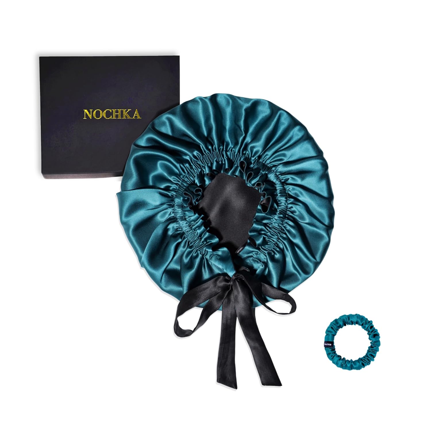 100% Silk Bonnet for Women Sleeping - Adjustable 19 Momme Mulberry Silk Cap, Double Layer, Handmade in USA, Frizz-Free (Deep Teal & Black)