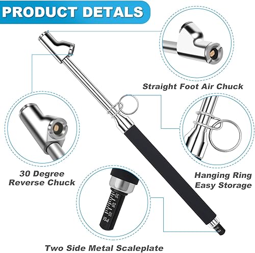 Miniatura 9 de Medidor de presión de neumáticos de doble cabezal, calibre de aire resistente de presión de neumáticos con escala de aluminio de dos lados,