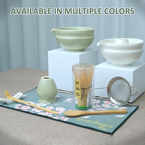 Miniatura 8 de Joyscale Juego de batidor de matcha, juego de batidor y cuenco, juego de 8 piezas de juego de matcha (diseño de rayas horizontales), 18 onzas, juego