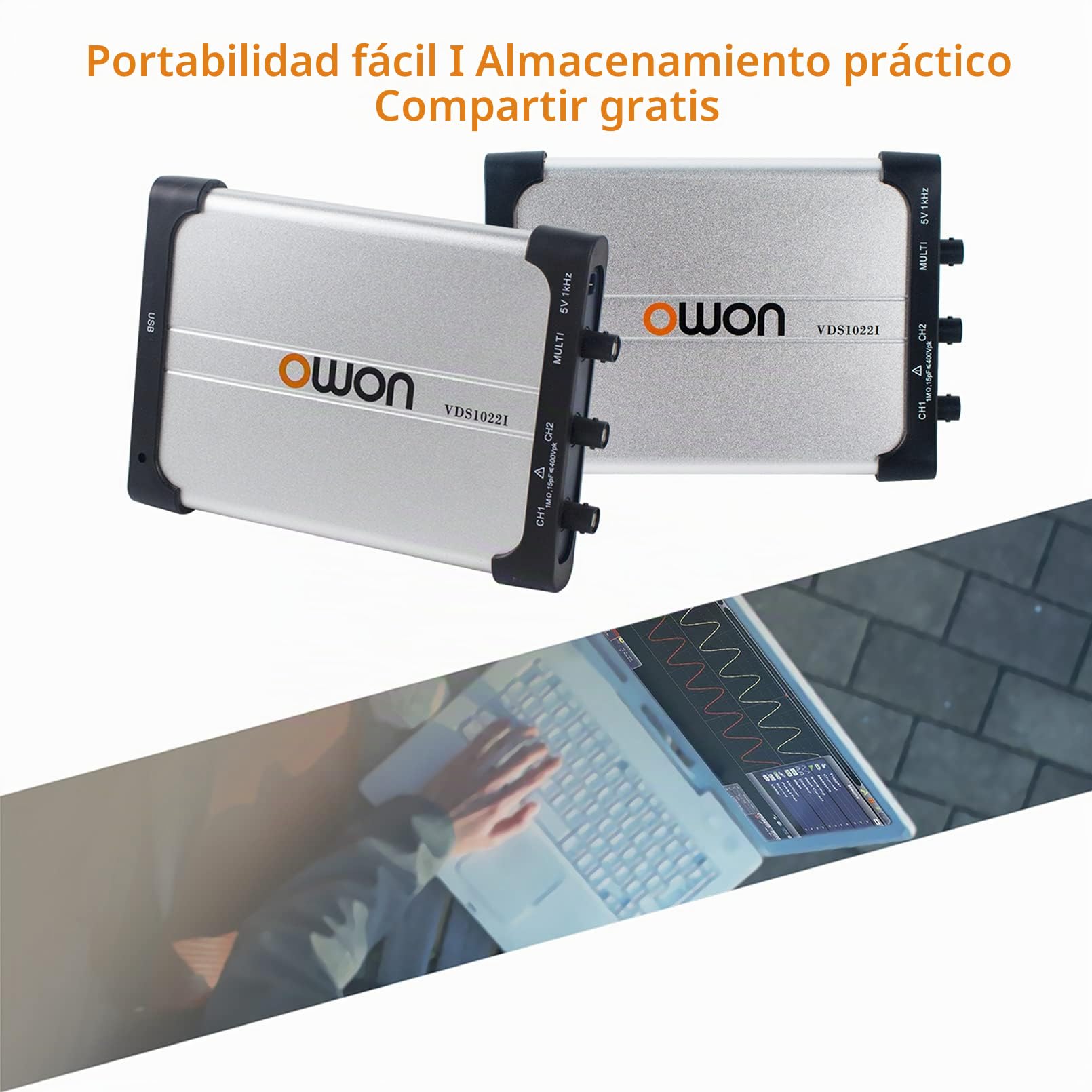 OWON VDS1022i Oscilloscopio USB basato su PC, 2+1 (multi) canali portatile, larghezza di banda 25 MHz con isolamento del canale