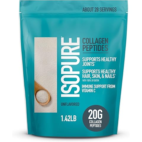 Isopure Collagen Peptides Powder, Promotes Hair, Nail, Skin and Joint Health, 28 Servings, Unflavored, with Vitamin C, with Biotin