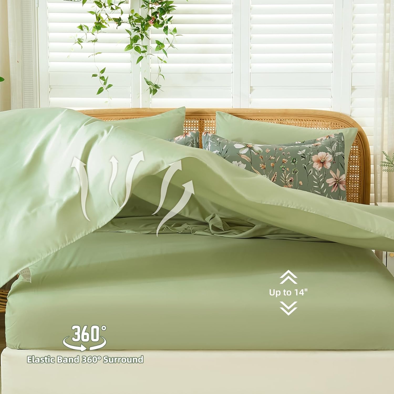 Luxudecor King Floral Comforter Set 7 Pieces,Sage Green Floral Comforter with Sheet Set,Flowers Leaves Pattern Bed in a Bag,Soft Microfiber Bed Set 104"x90" - Image 5