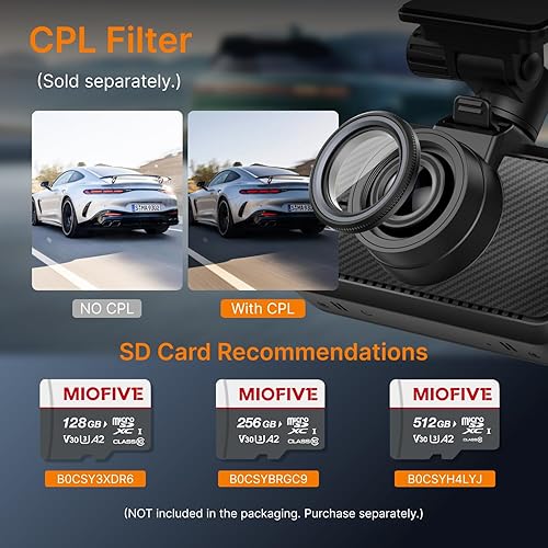 Miniatura 9 de Miofive Cámara frontal para salpicadero cámara de tablero 4K UHD para automóviles, Bluetooth integrado, Wi-Fi 5G, GPS, pantalla IPS de 3 pulgadas,