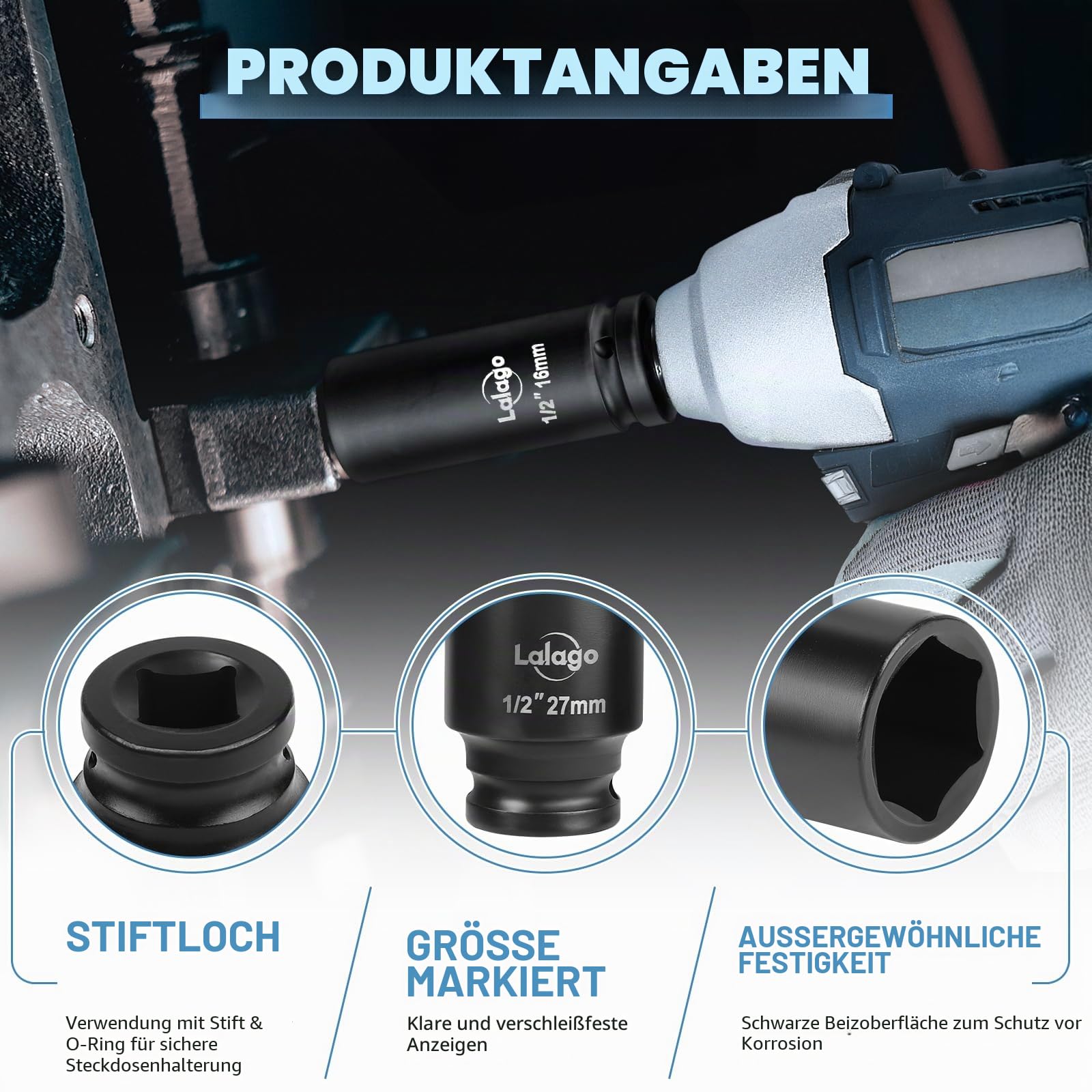 LALAGO 17 tlg Schlagschrauber Nüsse Set 1/2 Zoll 10-32mm CR-V