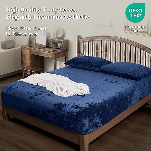 Miniatura 2 de PHF Sábana bajera ajustable de terciopelo Truly tamaño individual, sábana inferior de forro polar súper suave y acogedora, bolsillo profundo de