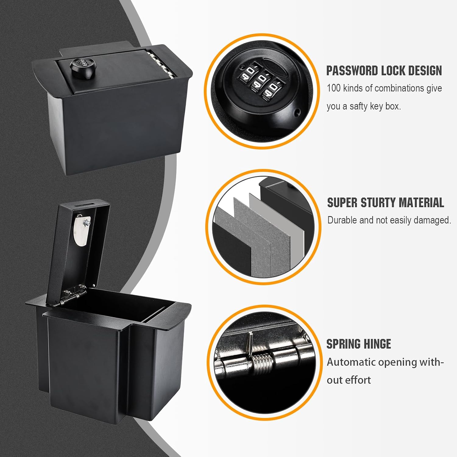 3mirrors Center Console Gun Safe with Spring Hinges and Elliptical Combination Lock Made of Heavy 12 Gauge Cold Rolled Steel Compatible with 2005-2015 Toyota Tacoma