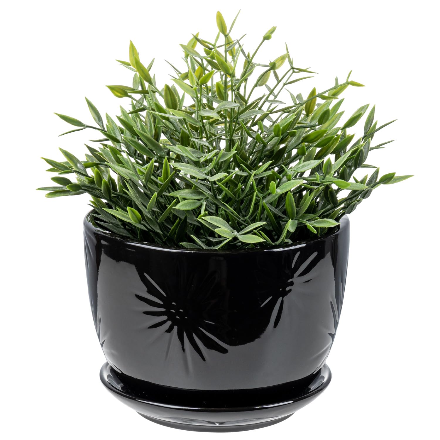 鉢・プランター SRL . DEN-3M / CE-PLANT POT BLACK Amazon.com: MyGift 7 Inch Glossy Black Ceramic Plant Pot with