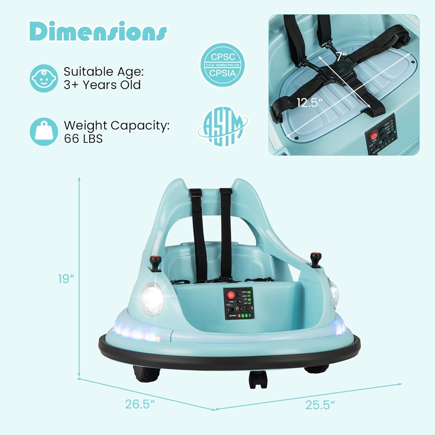 Costzon Bumper Car, 12V Electric Kids Ride on Bumping Car Toy W/Remote Control & Dual Joysticks, 360° Spin, Wireless Connection & 5 Light Effects & Music, Soft Bumper Cars for Toddlers, Gift (Blue)