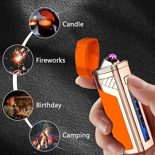 Miniatura 9 de Encendedor de plasma eléctrico sin llama de triple arco - Abridor USB 2 en 1 recargable con indicador digital de batería (rojo)