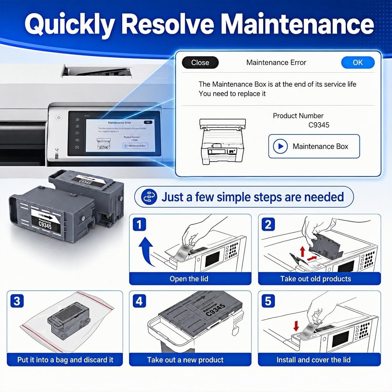 2 Pack C9345 Ink Maintenance Box Replacement Compatible with Epson EcoTank image 5