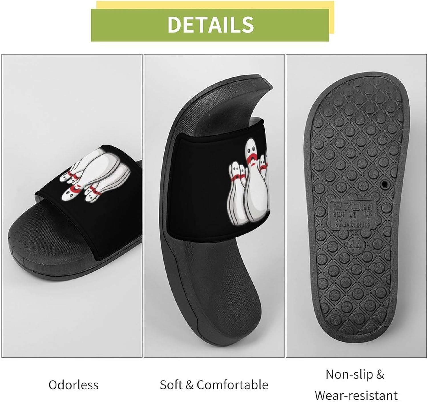 Bowling Pins Funny Sport Bowler Open Toe Slide Sandals for Women Men Non Slip Shower Shoes House Slippers
