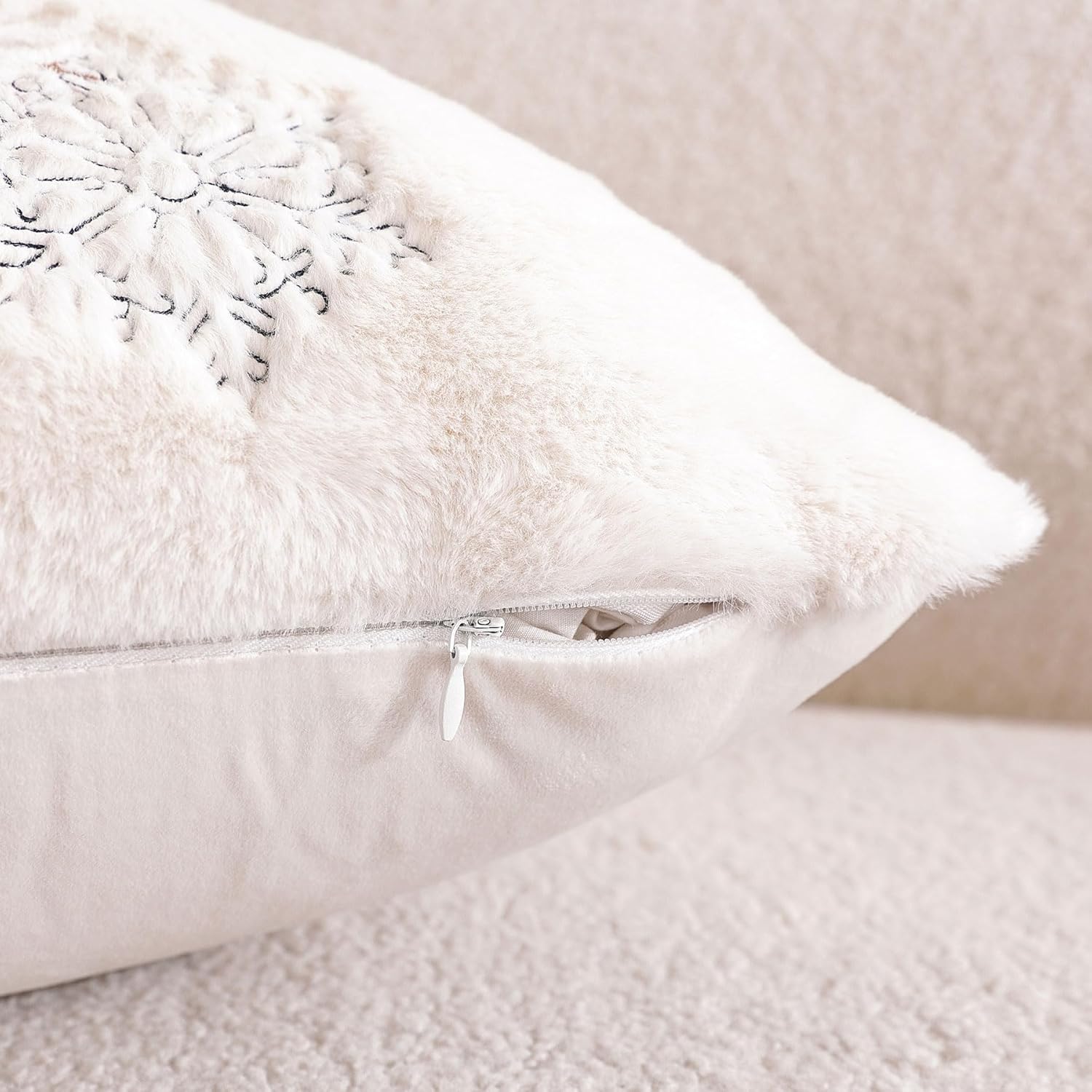 Christmas Throw Pillow Covers 18x18 Set of 2,Soft Plush Faux Fur Christmas Pillows Covers Embroidery Decorative Throw Pillows for Couch Bedroom Holiday Festivals Winter Home Decor