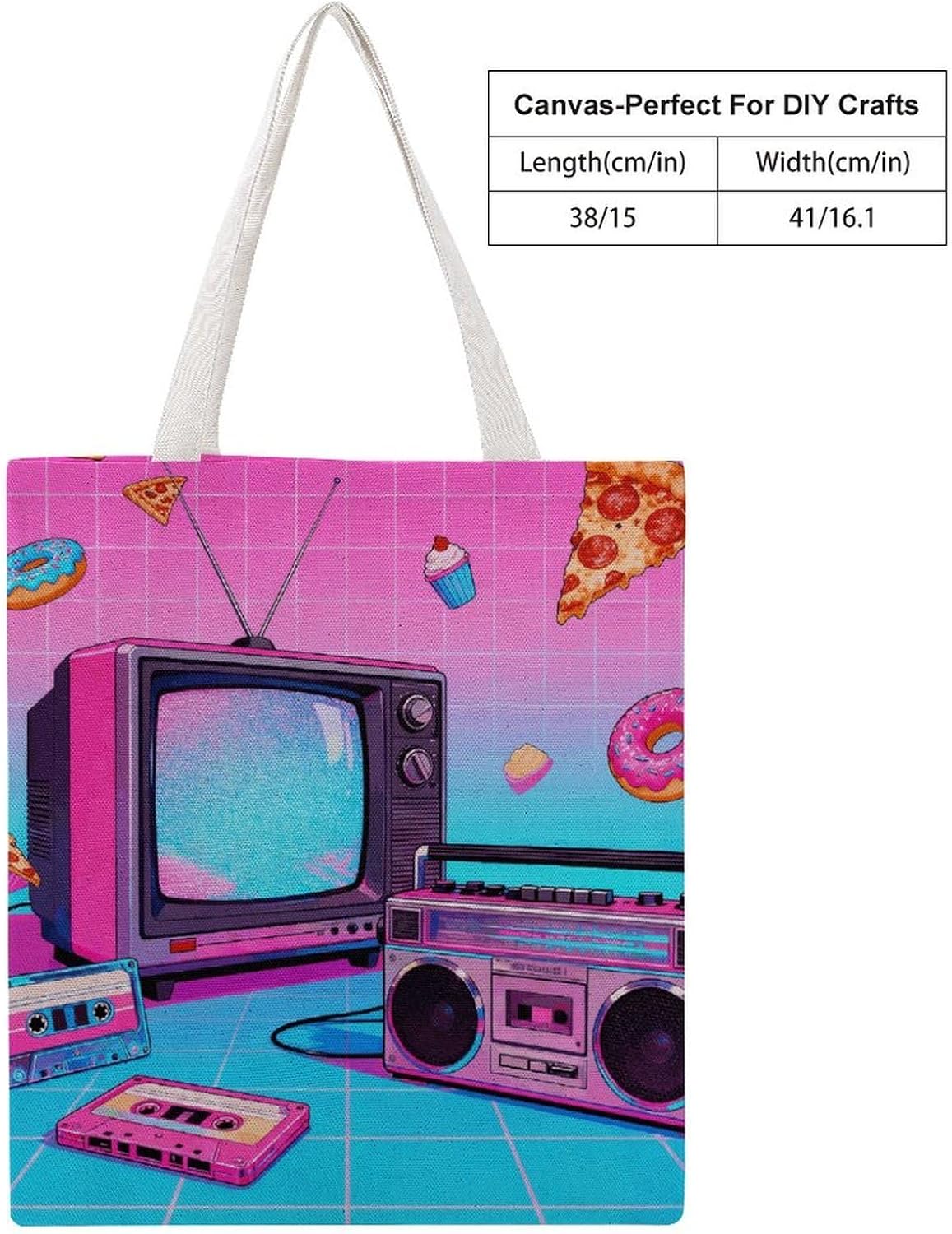 Retro Gadgets Collage Canvas Tote Bag Reusable Grocery Shopping Bag with Handles Casual Carry on Tote Quilted Utility Handbag for Travel Beach Camping Work Gym Picnic Diaper image 4