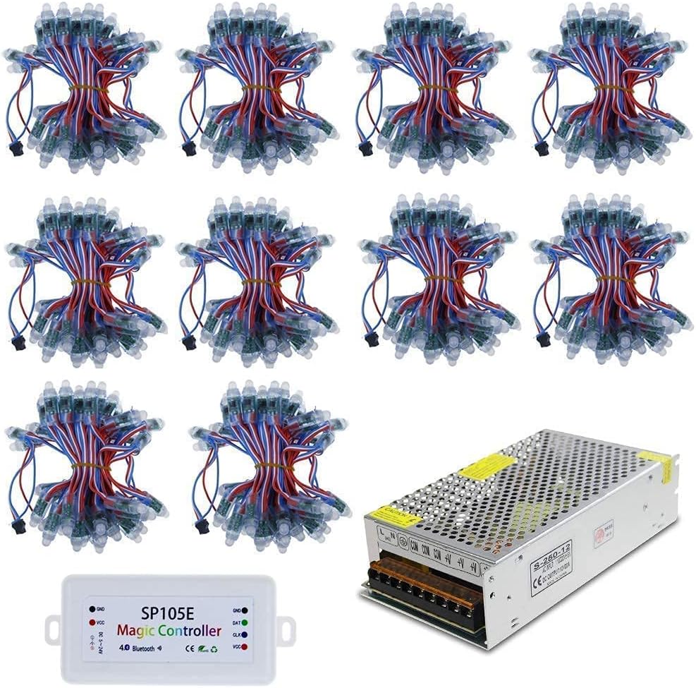 ALITOVE 500pcs WS2811 Dream Color Individually Addressable RGB LED Pixel String Light 12V + SP105E Blueooth Controller + 12V 20A Power Supply