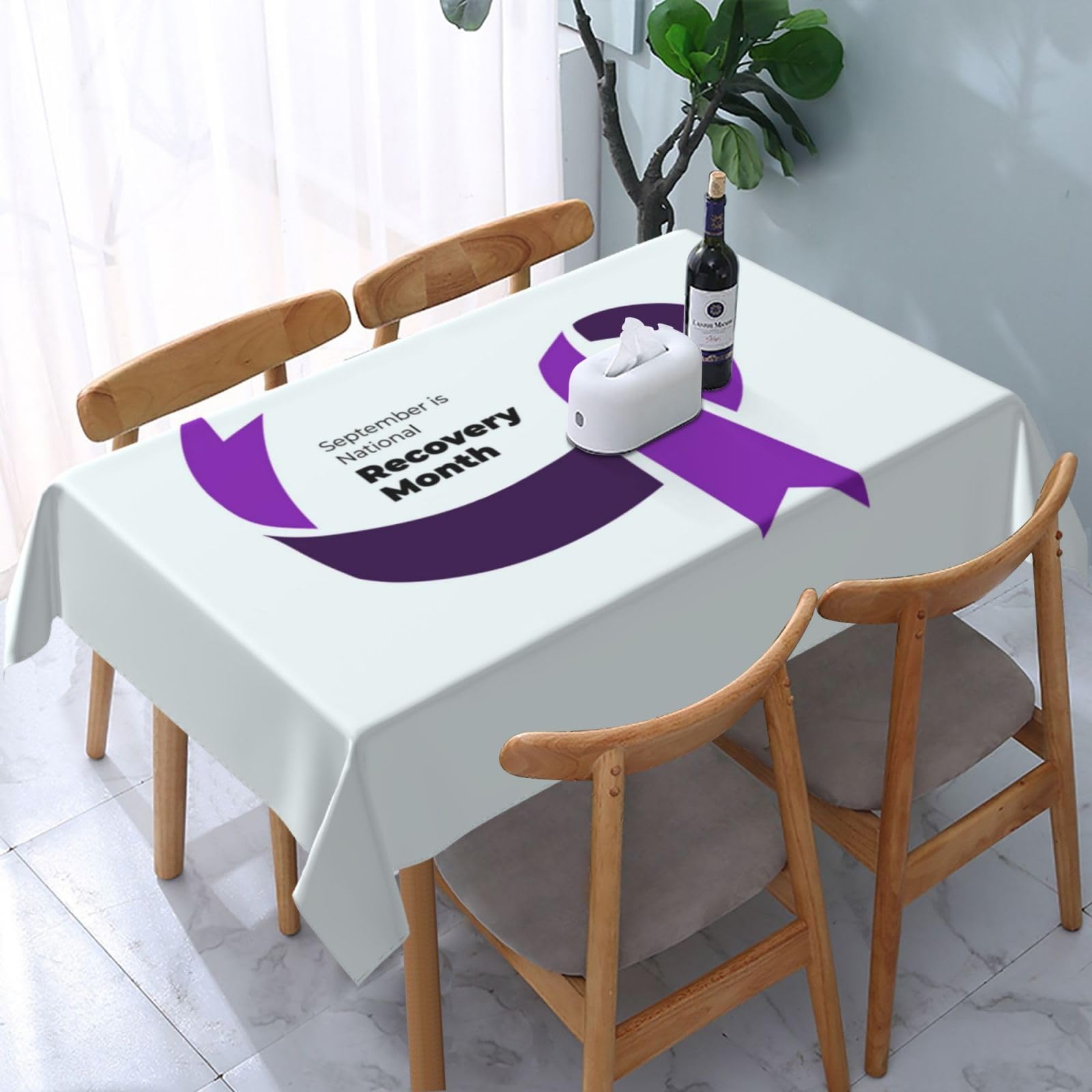 JunHeArt National Recovery Month Tablecloth Rectangle Table Cover Washable Table Cloths Decor For Kitchen 54" X 72"