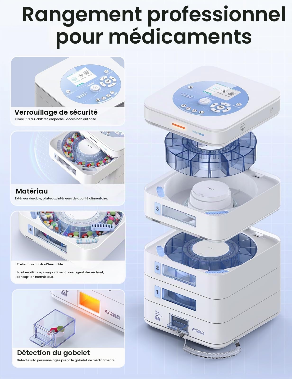 Distributeur Automatique de Pilules, 3 Compartiments, App et LCD