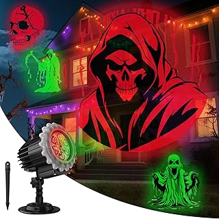 OUSFOT Projecteur Halloween Exterieur, 9W Halloween Projector Glissière Simple Intégrée, 3 Méthodes d'Installation, Petit Decoration aux Intérieur Fêtes d'Halloween Cadeau, Jardins, Pelouses