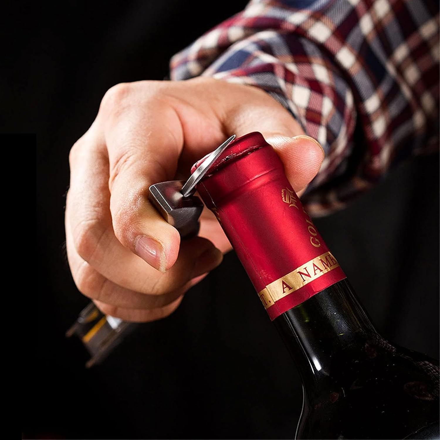 3 in 1 Stainless Steel Wine Opener with Foil Cutter, Beer Cap Remover for Parties BBQ Indoor & Outdoor Use, Foldable Design