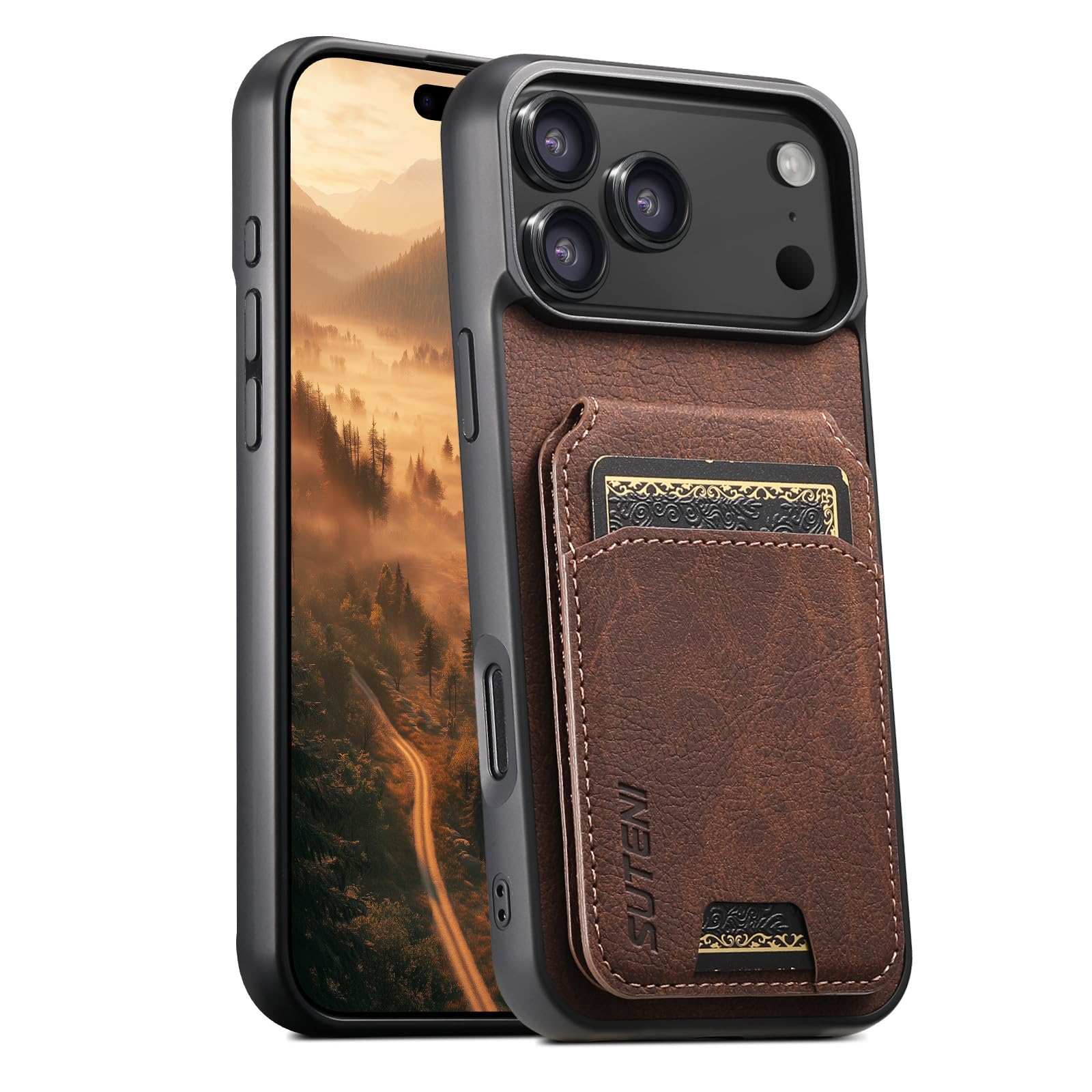Étui portefeuille en cuir de qualité supérieure pour iPhone 16 marron - 8