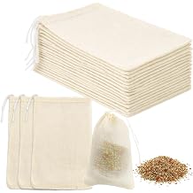 Muslin Spice Bags for Cooking, 4 x 6 Inch Natural Unbleached Cotton Drawstring Cheesecloth Bags, Reusable Tea & Herb Sachet Bags for Soup, Straining & Loose Leaf Tea 30pcs