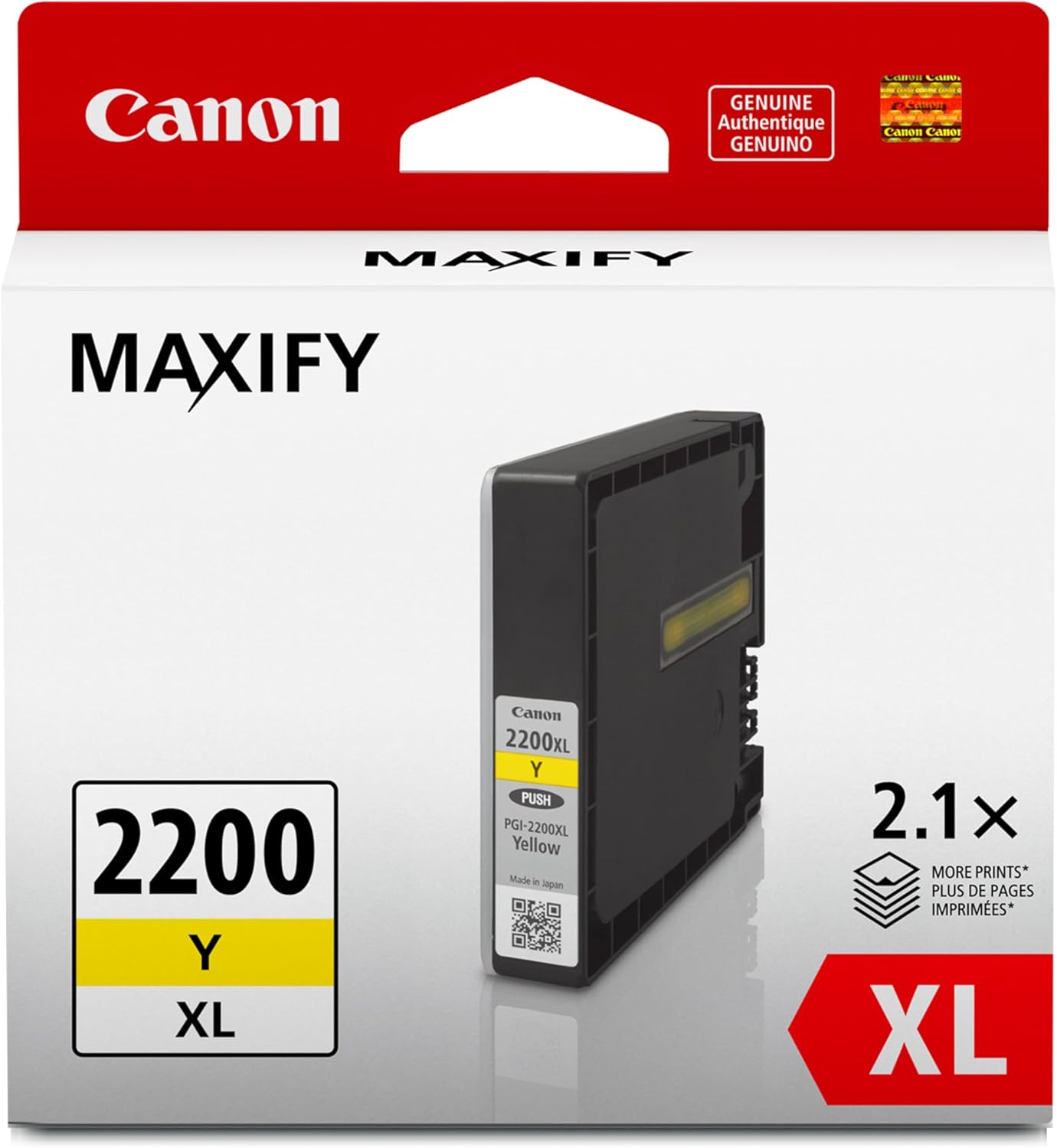 Canon PGI-2200XL Genuine Yellow Ink Tank, Compatible with IB4120, MB5420, MB5120, IB4020, MB5020, and MB5320 (Optional) Printers