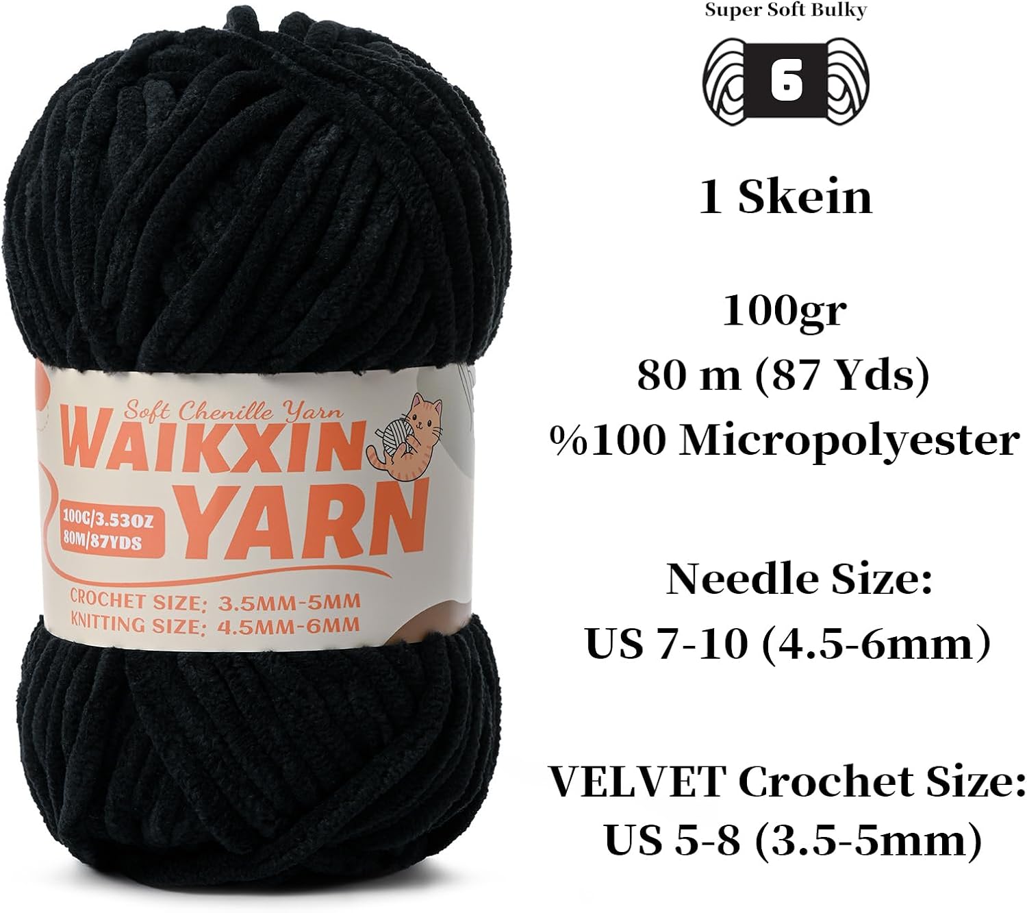 （4 Black） 4 Pack Super Soft Fuzzy Chenille Chunky Yarn for Crocheting, 400g (350yds) Velvet Fluffy Amigurumi Yarn for Hand Knitting Baby Blankets Weaving Craft image 2