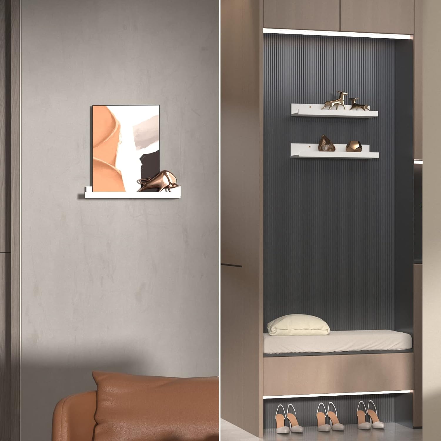 Giftgarden 16 Inch White Floating Shelves for Wall Mount, Modern Wood Wall Shelf Ledge for Bathroom Bedroom Living Room Kitchen Nursery Storage, Set of 3 Different Sizes