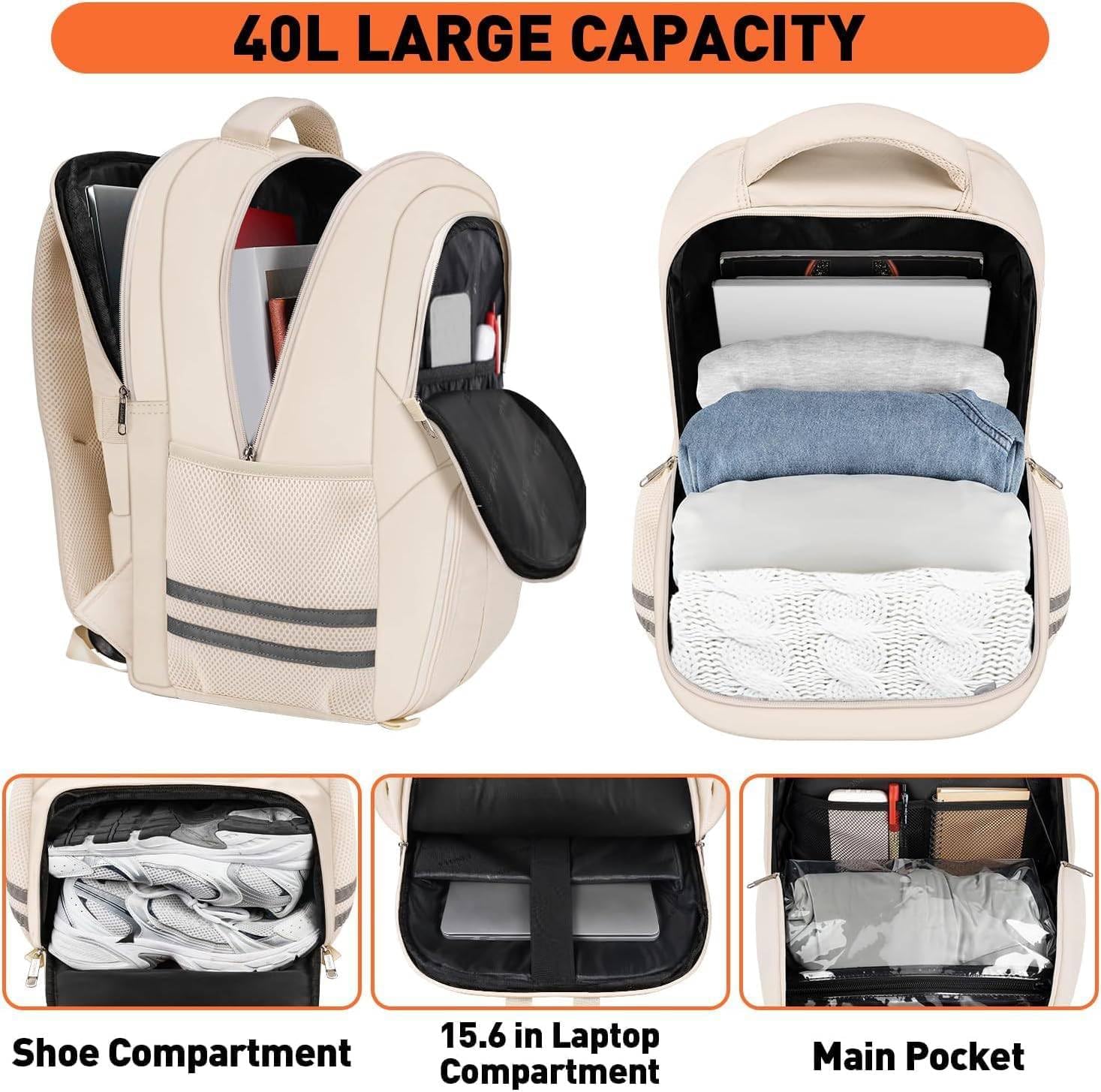 Ytonet Gym Backpack For Women Men, Travel Backpack With Shoe Compartment, Sport Water Resistant Carry on Bag Fit 15.6 Inch Laptop, Camping, Workout, Hiking, College, Beige