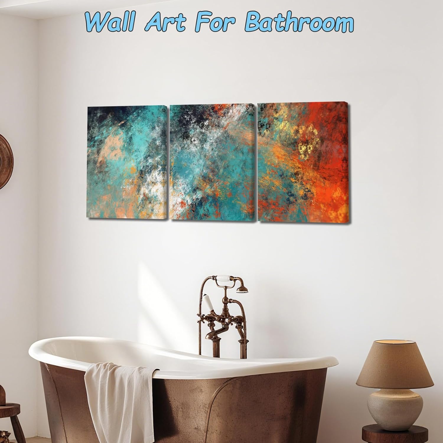 Pennimor 3Pcs Framed Abstract Canvas Wall Art, Abstract Teal Orange Poster Wood Wall Decor, Modern Minimalist Artwork Printing for Office Living Room Bathroom Bedroom Home Farmhouse Decoration 12x16in