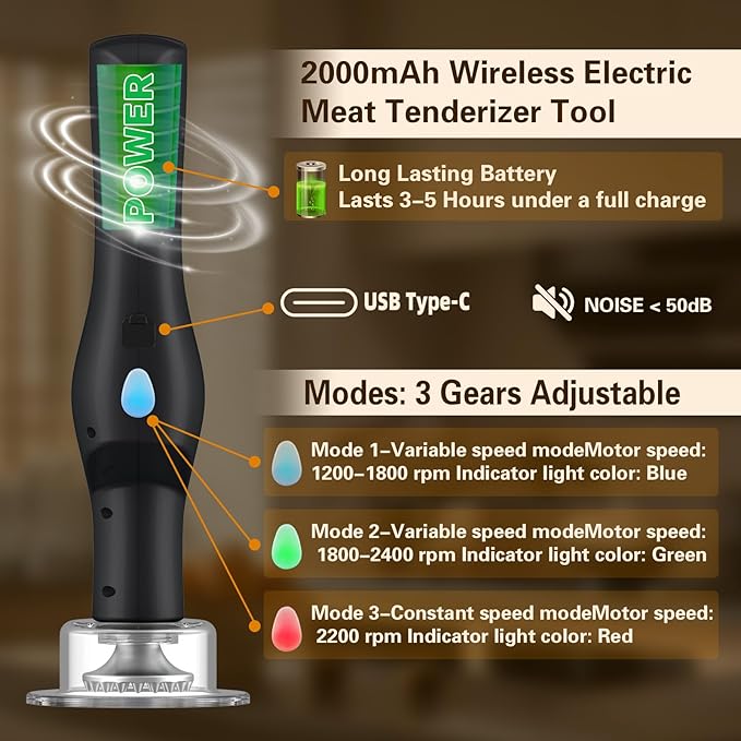 Ablandador de Carne Eléctrico Recargable 37 Agujas Acero Inoxidable miniatura 4