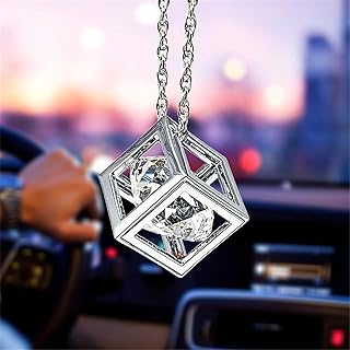 Car Hanging Ornament, Diamond Cube Crystal Car Mirror Jewelry, Hanging Accessories, Rear View Mirror Decoration