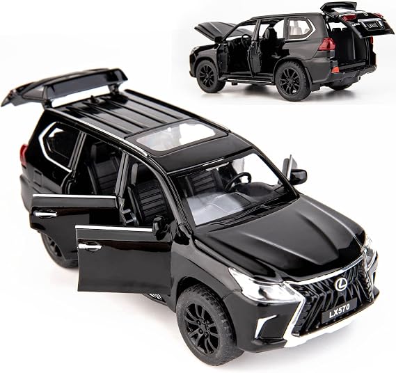 BDTCTK 1/32 Compatible for Lexus LX570 Off-Road in Luxury SUV Model Car, Zinc Alloy Pull Back Toy car with Sound and Light for Kids Boy Girl Gift(Black)