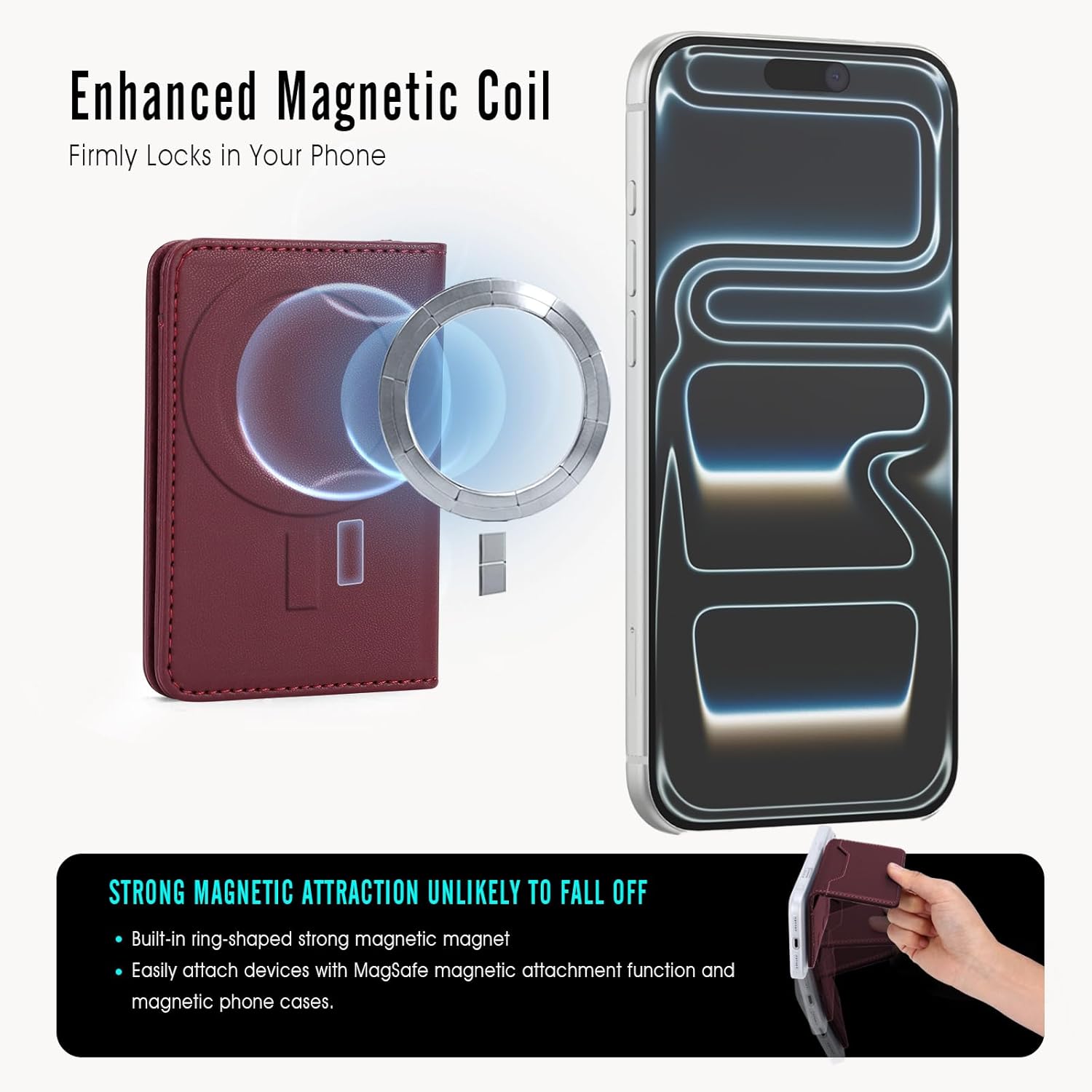 For MagSafe Wallet,Magnetic Card Holder RFID Blocking Wallet with 5 Card Slots & Cash Pocket For iPhone 17/16/ 15/14/ 13/12/ Pro/Max/Plus/Air Red