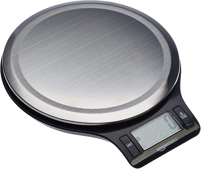 Amazon Basics Digital kitchen scales with LCD display (with batteries), stainless steel, BPA free